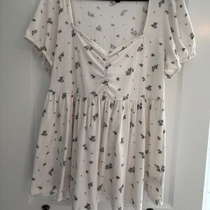 Blue floral baby doll blouse